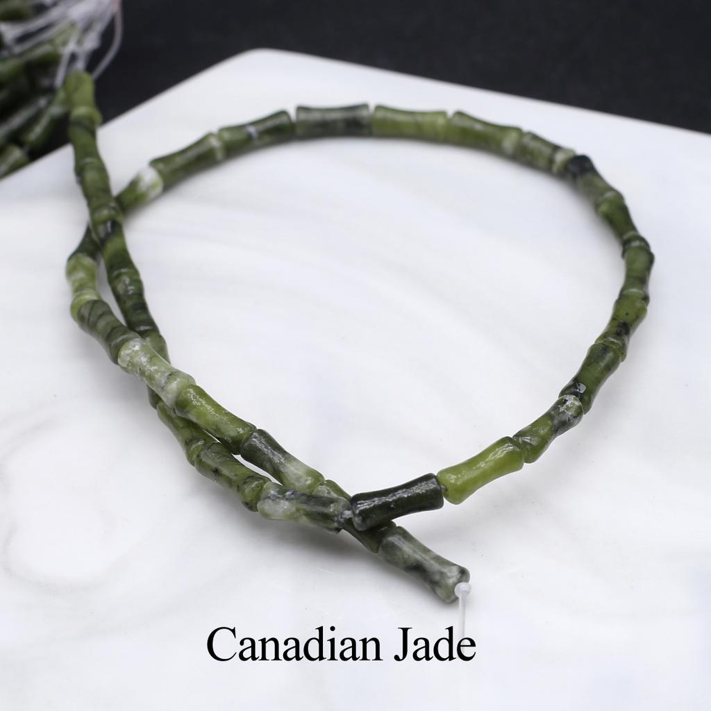 1 Strang, Naturstein Kanadischer Jade Obsidian Klarer Quarz Kristallperlen, Handgefertigte Pflanzen Bambusgelenk-förmige Perlen, 1,2×5cm, zur DIY Schmuckherstellung