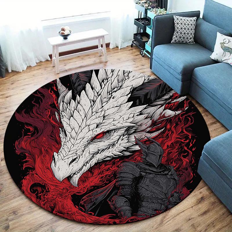 Ancient Dragon Round Area Rug,Carpet Rug for Living Room Bedroom Sofa Playroom Decor,Non-slip Floor Mat