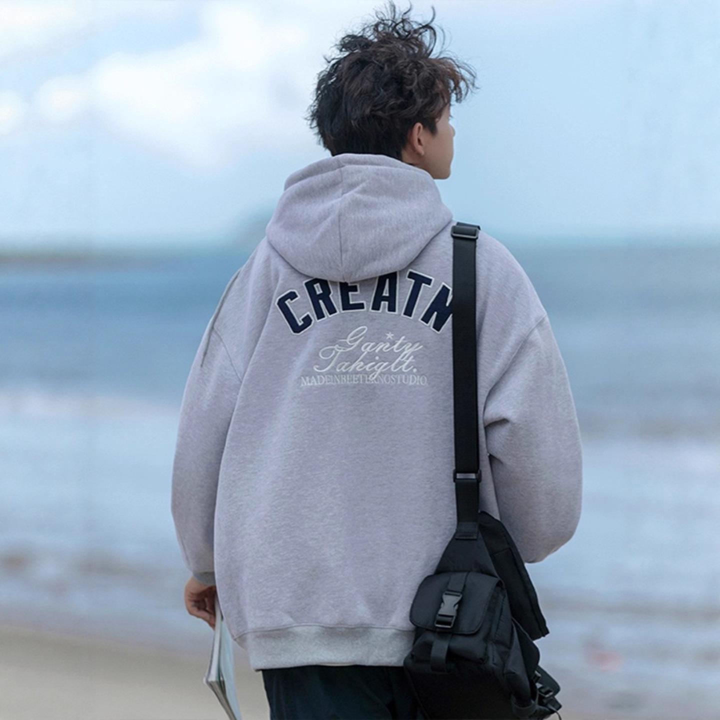 Мужская толстовка в японском стиле, бархатная, с капюшоном, американская ретро-куртка M