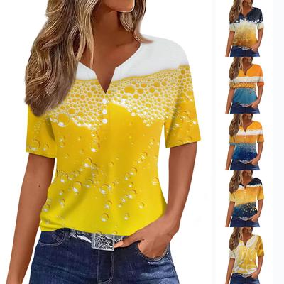 Women's T Shirt Tee Print Button Short Sleeve Daily Weekend Fashion Basic V- Neck Regular Top