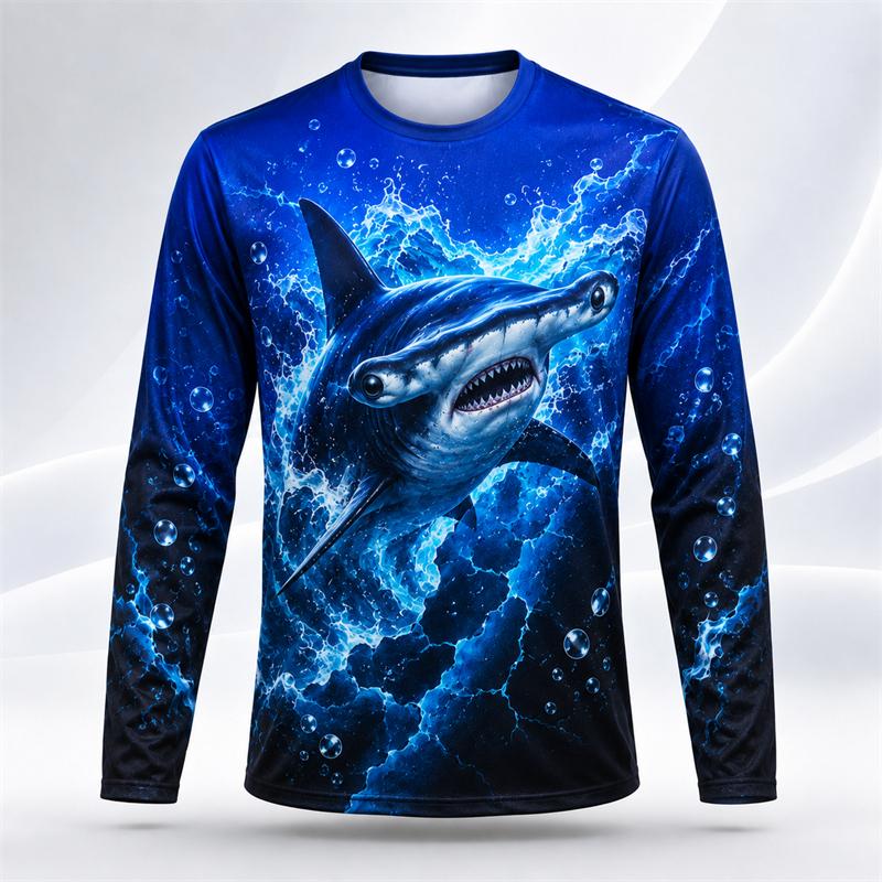 Whale Shark Ocean Pattern Men Long Sleeve Crew Neck T Shirt 3d Print Animal Graphic Top Casual Tee For Ocean Lovers Daily Street