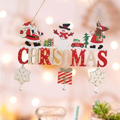 Christmas Wooden Pendant with Bells for Door Sign And Wall Decor