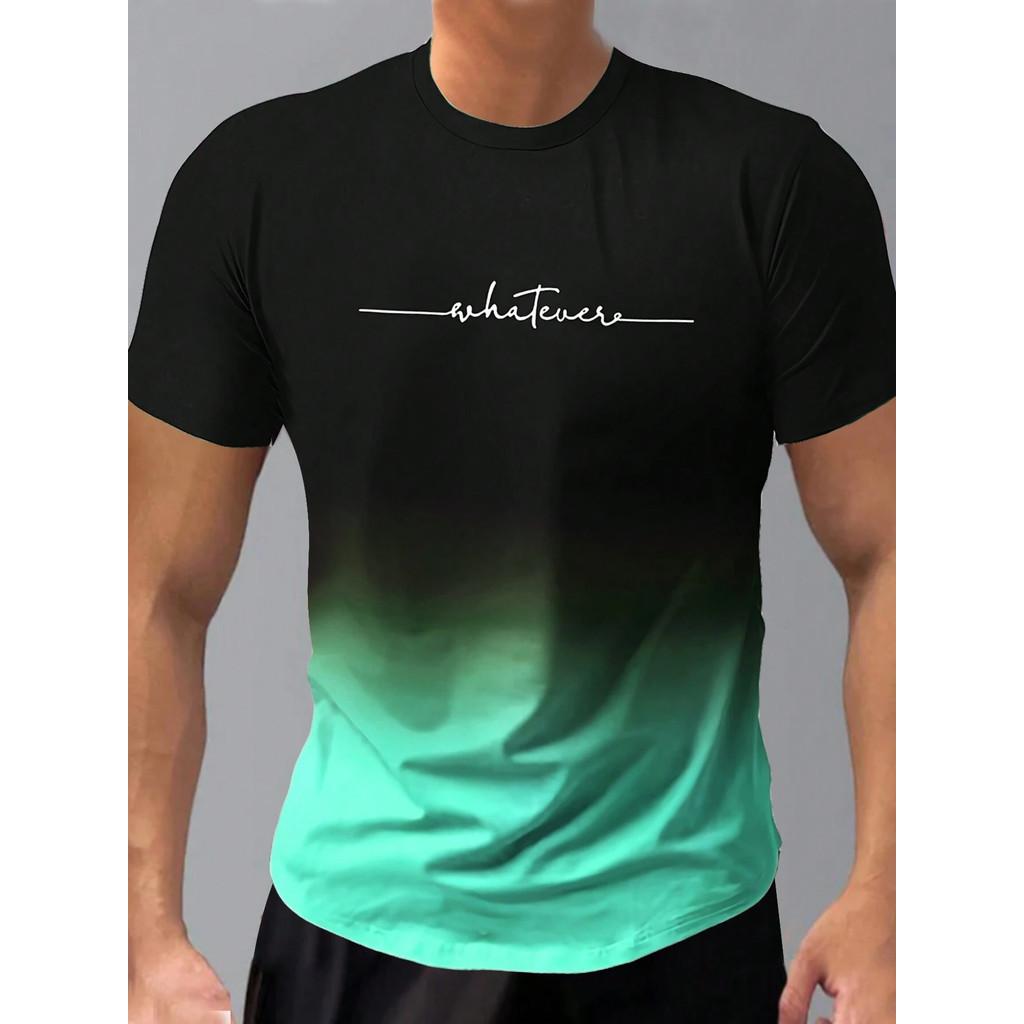 Men's T Shirt Men Clothing Fashion Gradient Letter Printed Harajuku Short Sleeve Tops Tees Summer Casual Sport Men's T-shirt
