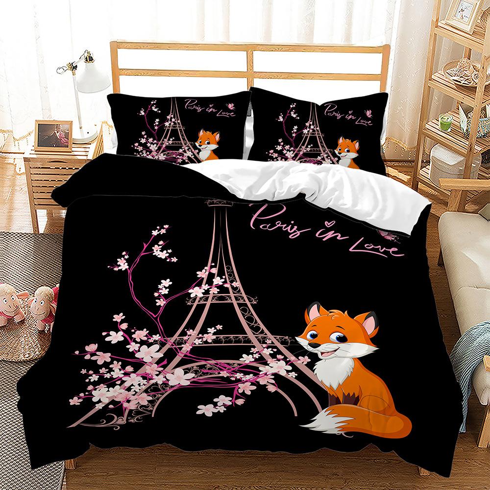 Little Fox Bed Three-Piece Quilt Cover 3D Digital Printing Kit