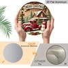 2D Flat, 1pc Round Merry Christmas Vintage Aluminum Hanging Ornament, Snowy Cabin Pine Tree Holly Berry Winter Scene Print, Metal Wall Door Hanging