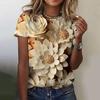 Casual and Versatile High-quality Flower Patterned Short Sleeved Round Neck Women's T-shirts