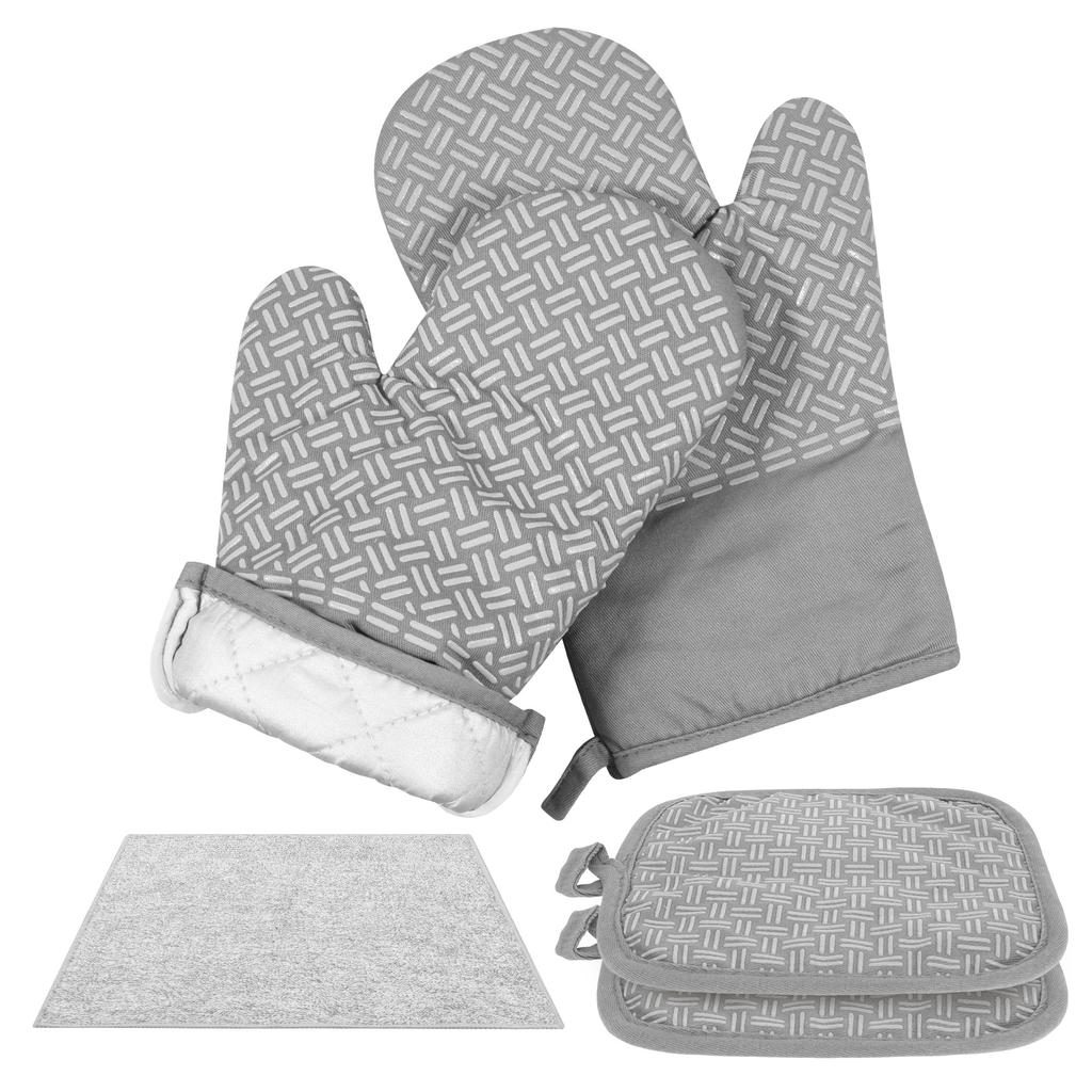 Oven Mitts and Pot Mat Classic Oven Mitt Heat Resistant Kitchen Oven Gloves Cotton Cooking Gloves for Cooking Baking Grilling