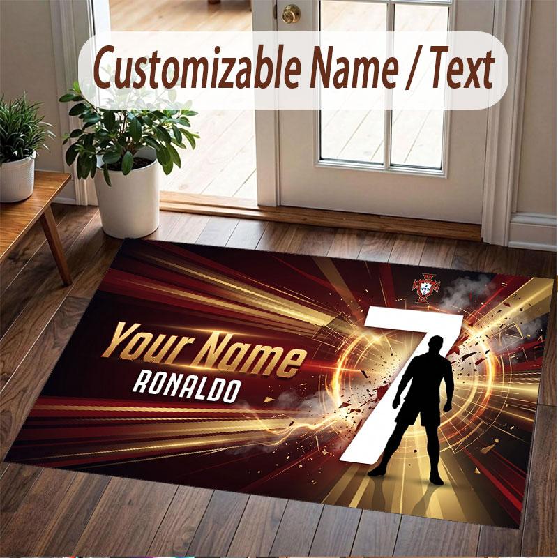 Custom Rug Cristiano Ronaldo Pattern Print Name Text Soft Non‑Slip Floor Carpet for Home Indoor Decoration
