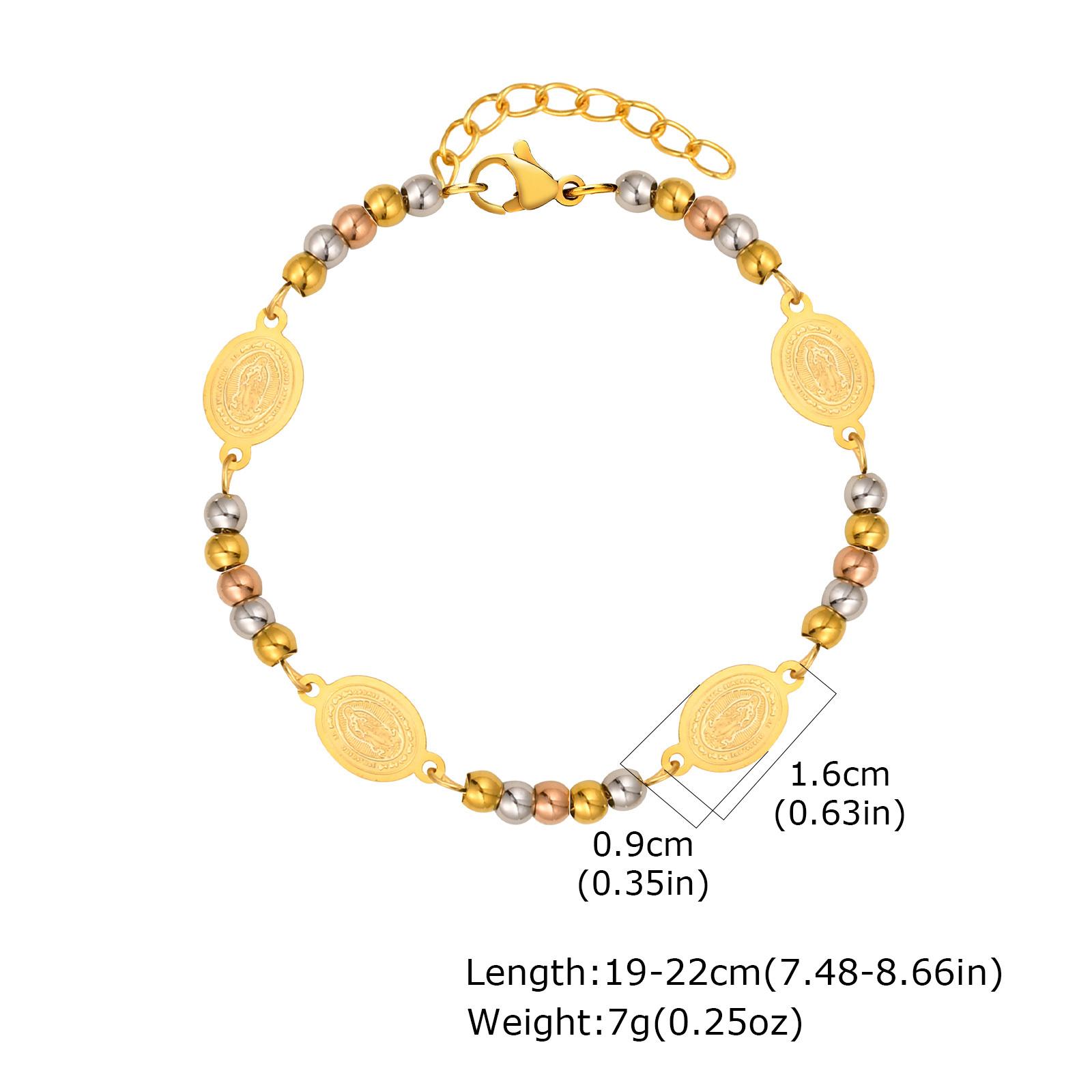 

Vnox Virgin Mary Bracelets For Women Men,Stainless Steel Three-color Round Bead Chain,Elliptical Brand Religion Faith Jewelry