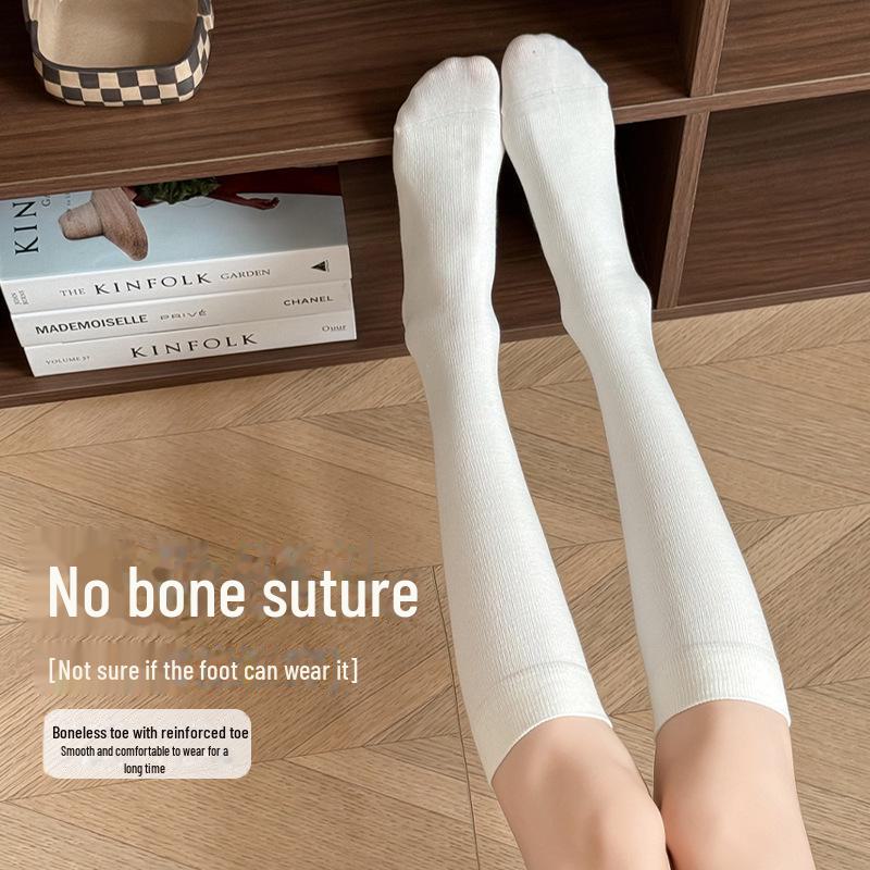 Women's Solid Color College Style Cotton Calf Socks - Antibacterial, Pressure Support, Autumn/Winter Collection
