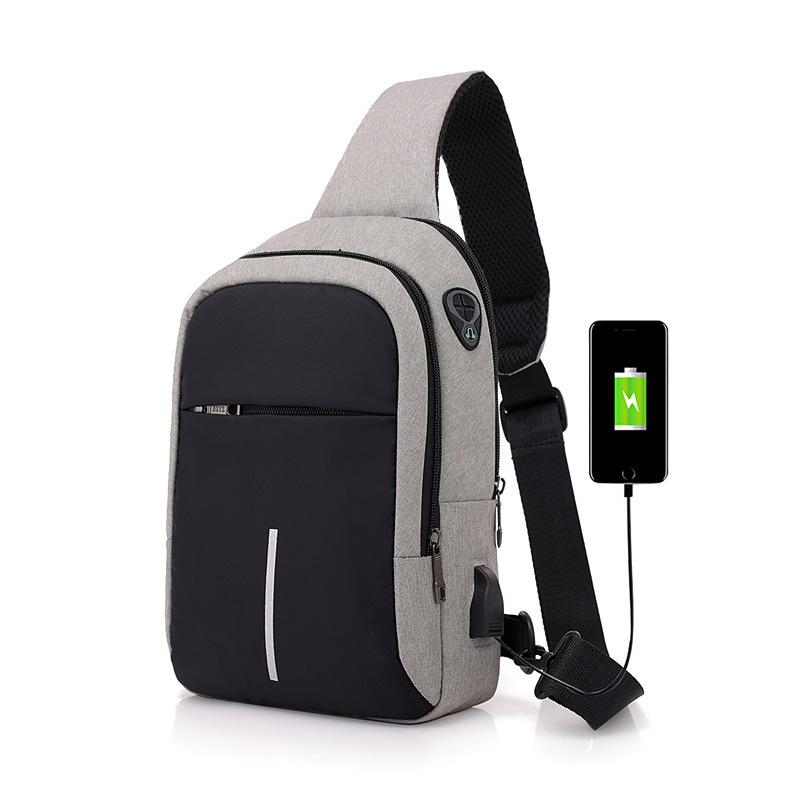 Oblique Span Chest Bag, Men's USB Rechargeable Backpack, Single Shoulder Chest Bag, Leisure Travel, Water-proof Commuter Backpack.