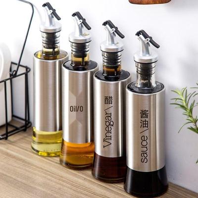 Stainless Steel Glass Seasoning Bottle Set - Soy Sauce, Vinegar, Oil Dispensing Pots