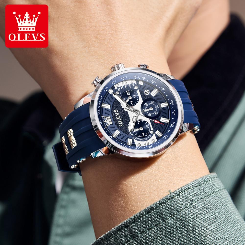 OLEVS Brand Original Quartz Watch Men Sports Silicone Waterproof Luminous Multifunctional Chronograph Watches For Men