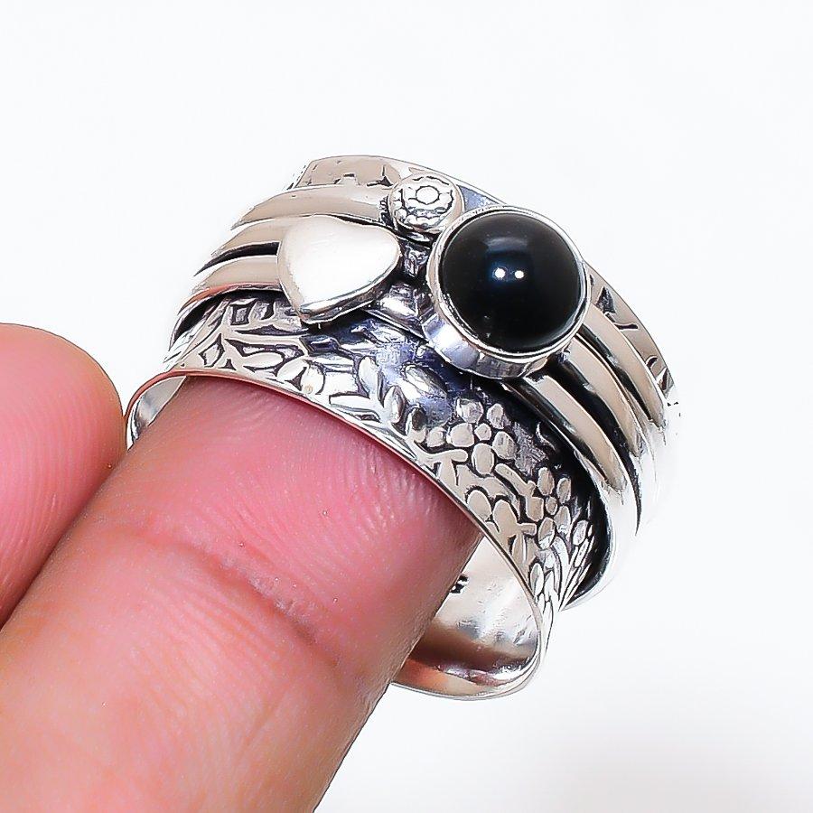 Natural Black Onyx Gemstone 925 Sterling Silver Jewelry Ring Size 11.5 AR-18967