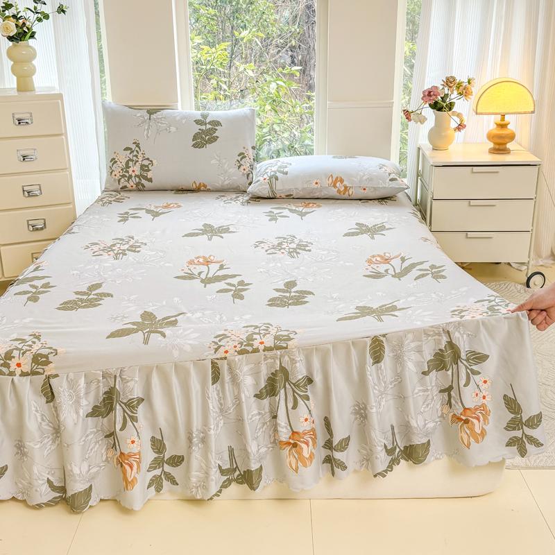 

1Pc Flower Printed Bed Skirt Singlequeenking Brushed Bed Skirt featuring Ruffle Plant Style Bed Sheet Skirt Skinfriendly Single120x200cm1pc