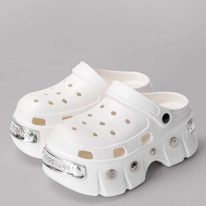 

Туфли на толстой подошве, увеличивающие рост, перфорированные, женская летняя нескользящая обувь в стиле панк с шипами на носках, пляжные сандалии 38-39EU/CN39-40 белый