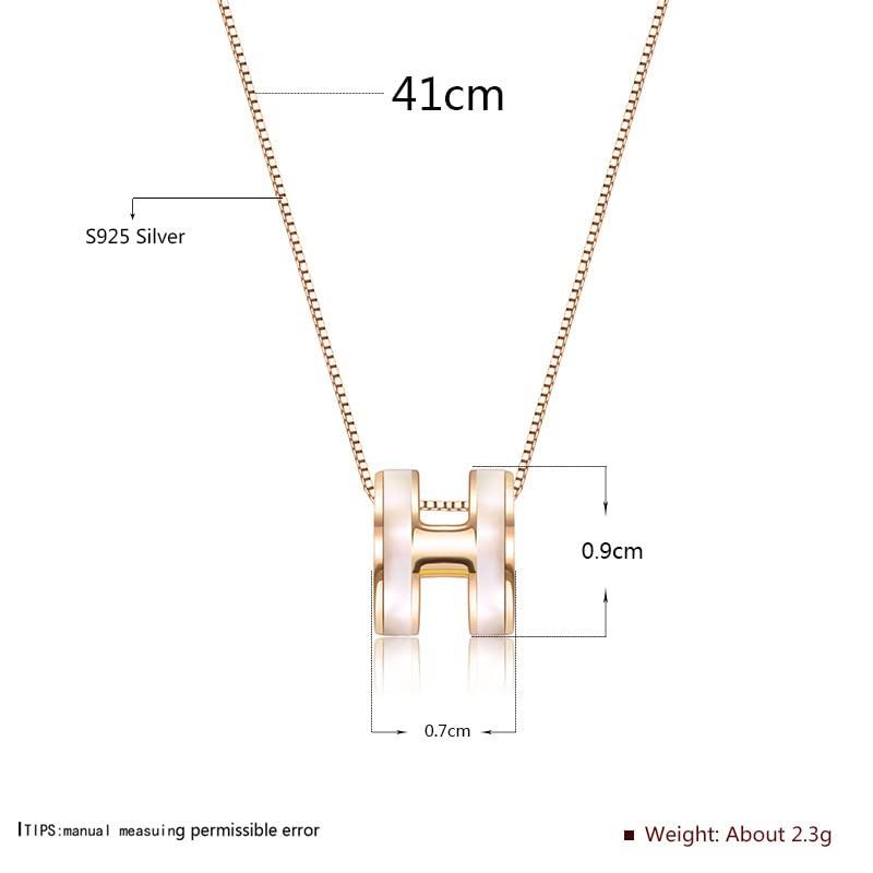 Pure Silver Necklace for Popular Pink White Mother of Silver 925 Fashion Accessory [Rockyu] Women, Brand, Gold, Pearl, Zirconia, Ring, H-Shaped