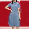 ZANZEA Women Casual Stand Collar Summer Short Sleeve Dress