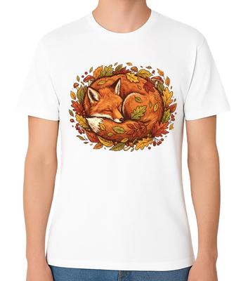 Sleeping Fox T-Shirt Autumn Woodland Animal Nature Art Unisex Tee