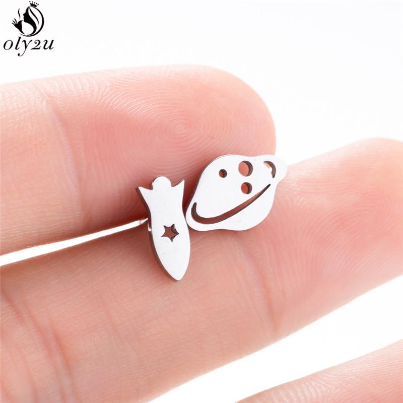 Cute Ballet Earings Women Jewelry Minimalist Puzzle Dinosaur Map Wave Cat Stainless Steel Stud Earrings Girls Pendientes