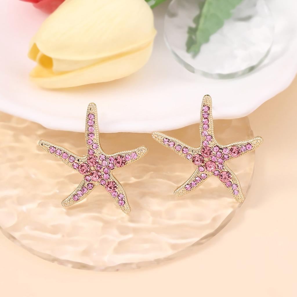 Hot-selling fashion niche beach vacation wind starfish shell personalized stud earrings, zircon simple