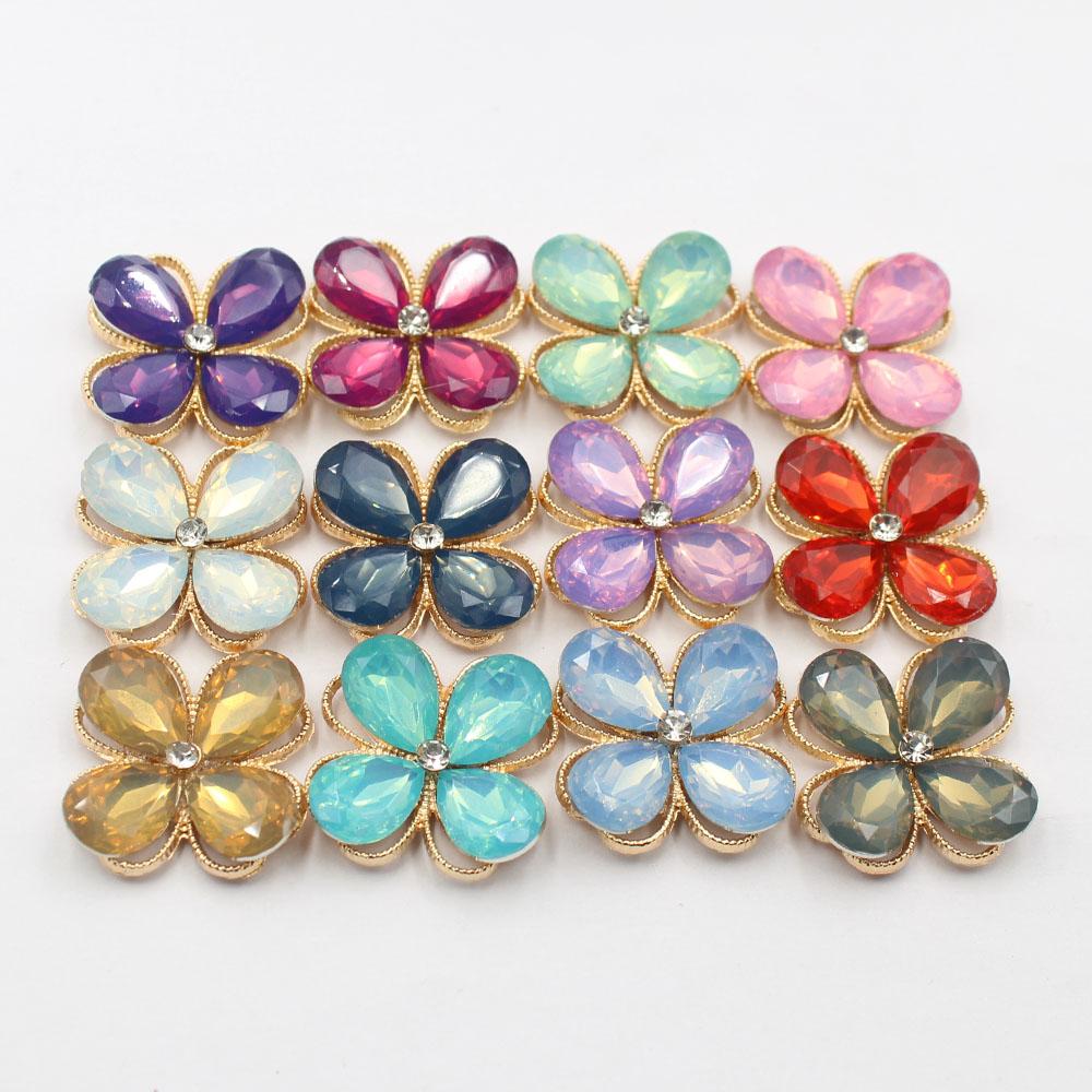 New 4 pieces of 25 * 29MM gold droplet protein alloy flower plate DIY clothing accessories hair accessories decoration accessori