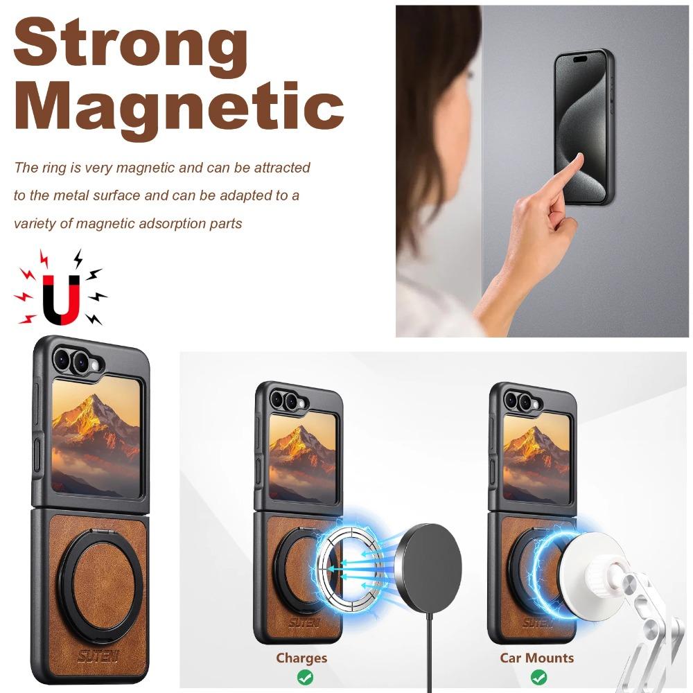 Higth Quality Busine Sle Magnetic Wireless Charging Phone Case for Samsung Galaxy Z Flip 7 6 5 360° Rotating Holder Leather Cover