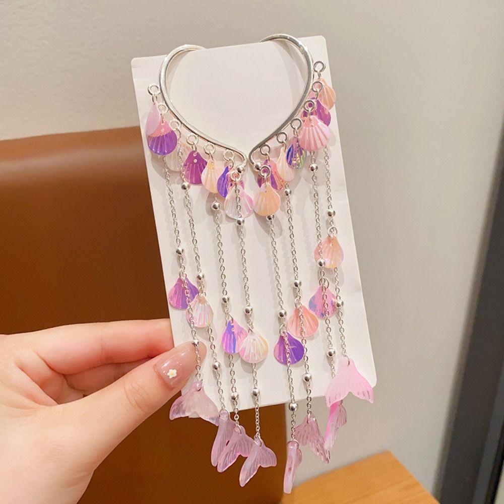 Mermaid Pearl Hair Clip Sweet Bow Accessories Fashion Tassel Forehead Chain  for Children