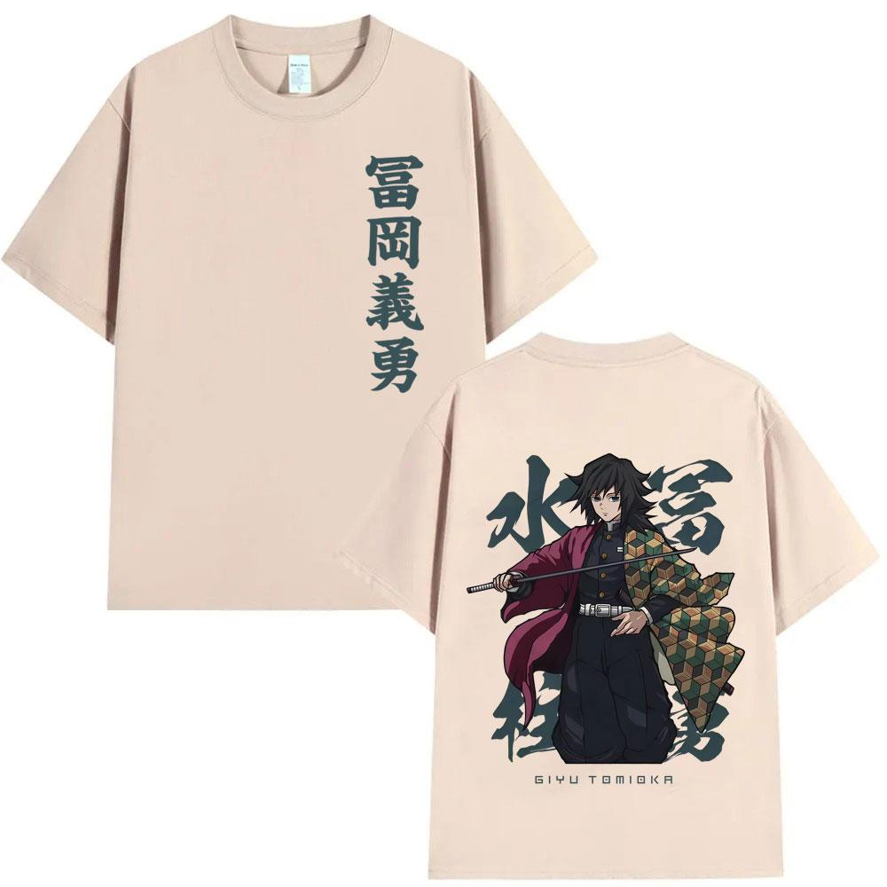 

Anime Demon Slayer Water Hashira Tomioka Giyuu Double Sided Print Tshirt Unisex Women Fashion Casual pure Cotton Short Sleeve Top L