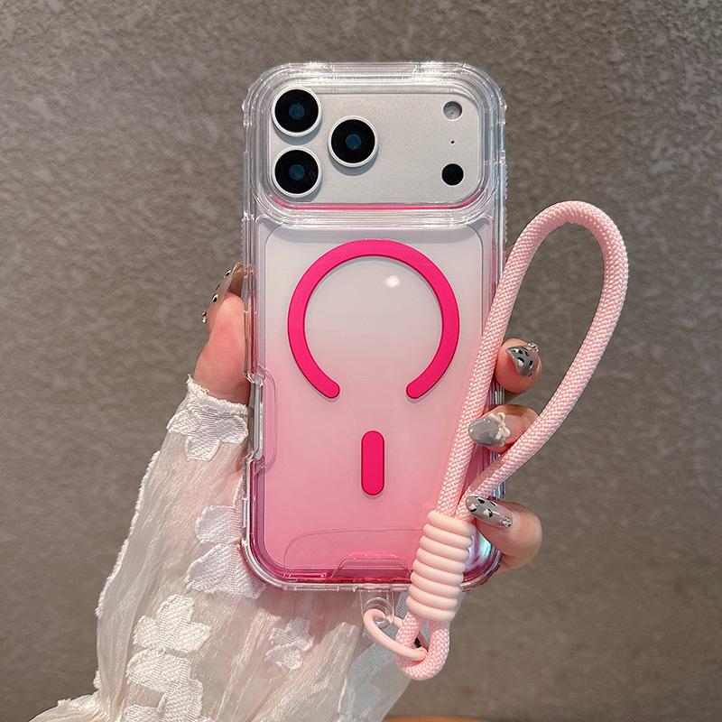 For IP17PROMAX Two-color Gradient Magnetic Phone Case, Anti-fall Three-in-one for Apple Phone Case with Lanyard