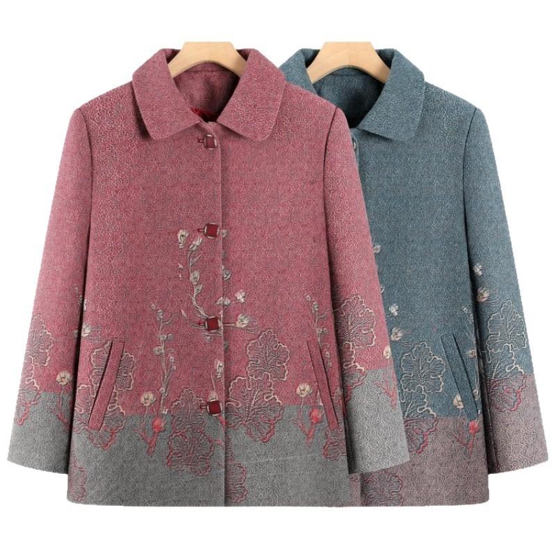 Autumn clothes in the coat for the elderly and women, new spring and autumn woolen tops, old lady clothes