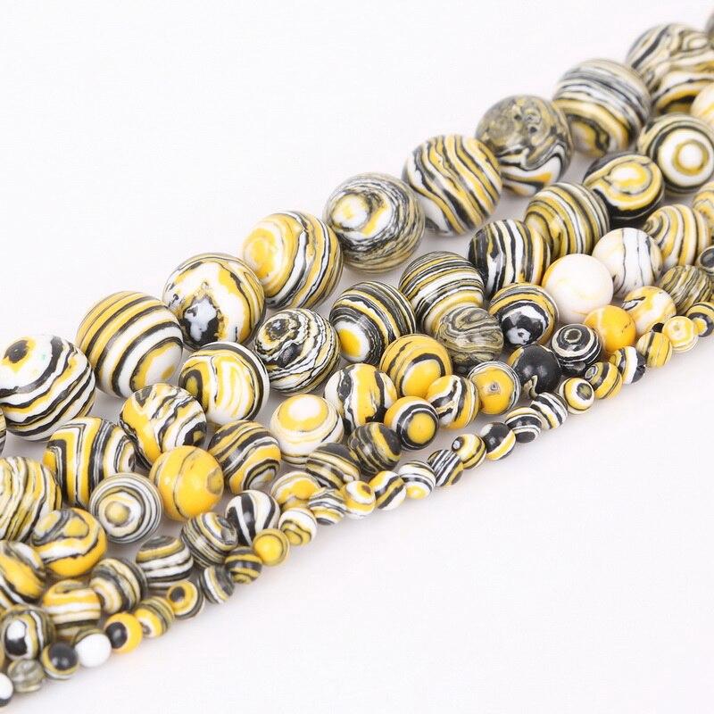 1strand 4/6/8/10/12mm Natural Stone Beads Yellow Stripes Malachite Druzy Crystal Quartz Beaded Birthstone DIY Fashion Jewelry
