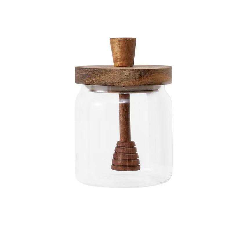 High Borosilicate Glass Honey Jar with Stirrer - Sealed Food Storage for Jam and Honey
