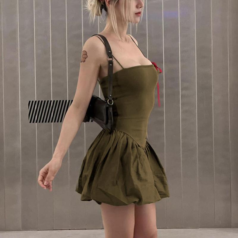 Sexy Women Vintage Solid Mini Dress Ball Gown Dresses U-Neck Sleeveless Summer Female Casual Dress Fashion Strap Dress