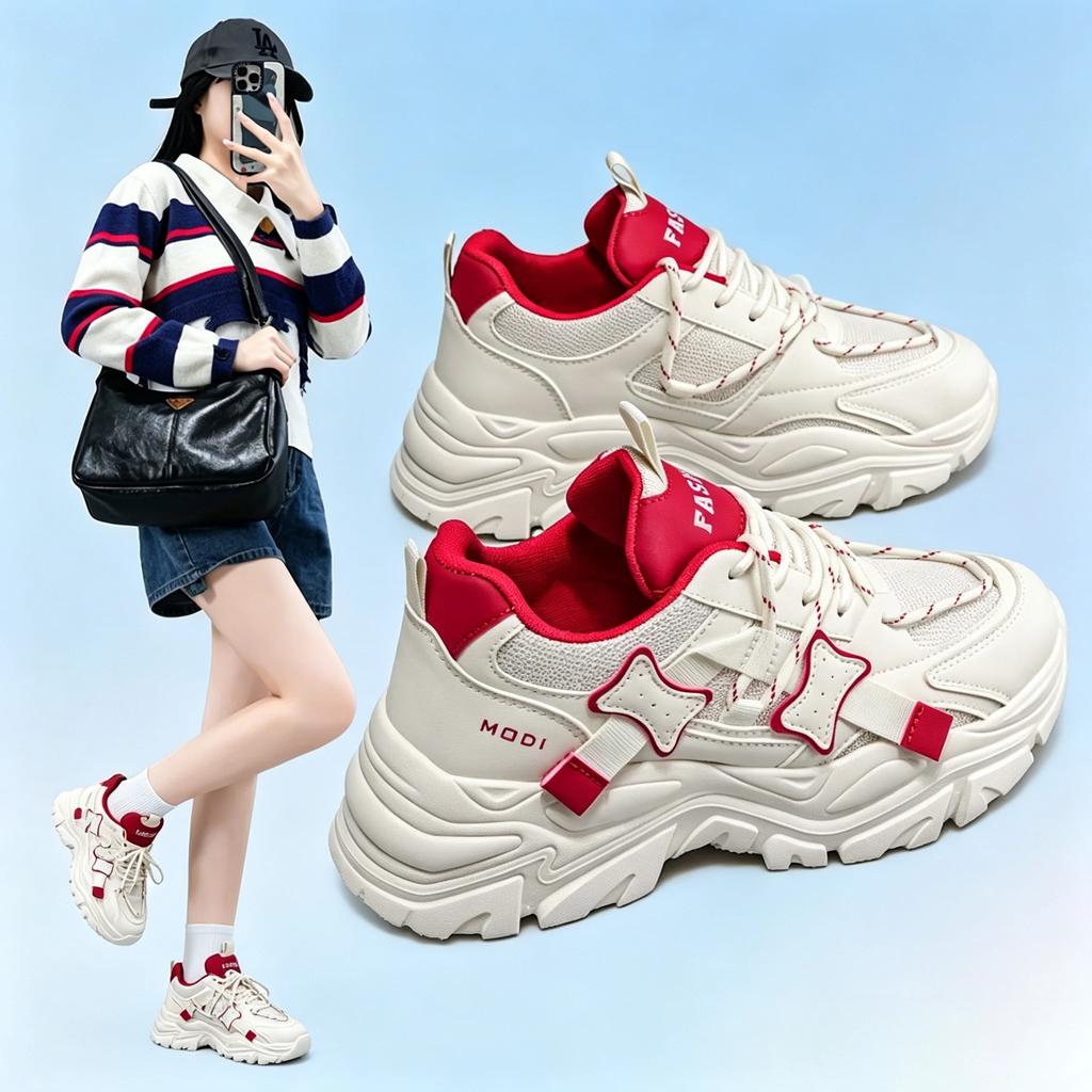 Women Summer Platform Shoes Mesh Surface Internet Celebrity Thick Sole Height Increasing White Dad Sneakers Casual Running