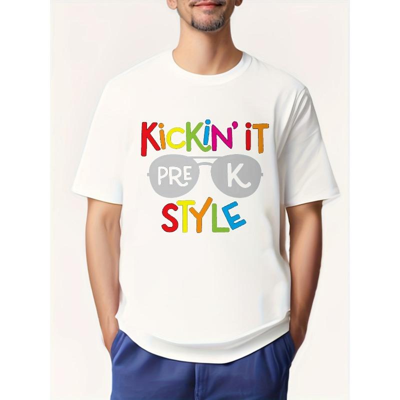 

European sizes kickin it pre k style back to school teacher t shirtSame style for men summer short-sleeved printed T-shirt 4XL білий