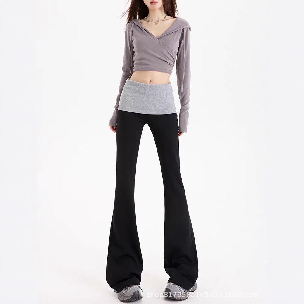 Women's Low Waist Color Block Yoga Pants - Casual Slim Fit Micro Flare 