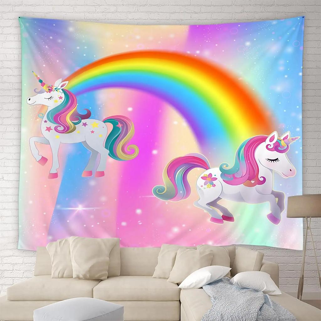 Unicorn Print Tapestry Wall Hanging Cute Cartoon Unicorn Tapestry Asthetic Home Decor Tapestry Wall Hanging for Kids Girls Room