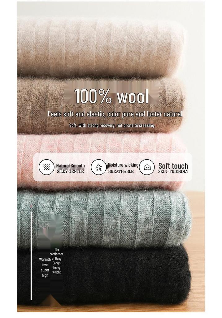 Women's Slim Fit High Neck Wool-Cashmere Sweater - Warm, Pure, and Loose Knit for Autumn/Winter
