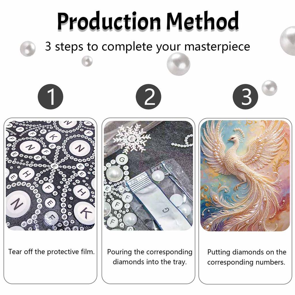 Kit Perla Fenice Maestosa Arte con Strass Rotondi 5D Quadro Murale Fatto a Mano Elegante Decorazione per la Casa Regalo per Uso Quotidiano e Festivo