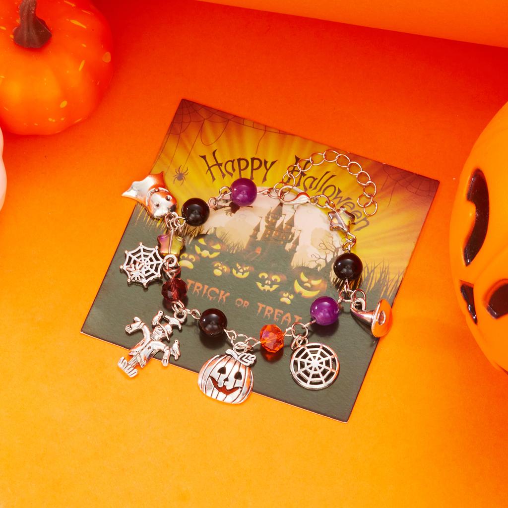Creative Halloween Metal Chain Bracelet For Women Men Spider Web Pumpkin Ghost Bat Beaded Bangles All Saints' Day Jewelry Gifts