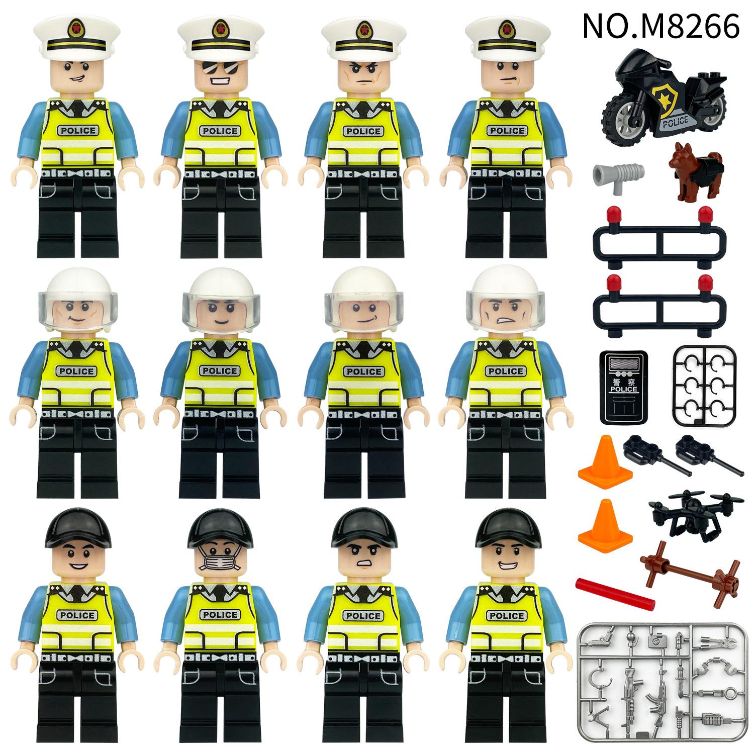 12 Stück Stadtserie Polizist Figur Bausteine Spielzeug gray
