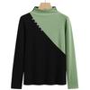 Women's Spring and Autumn Tops, High Neck Bottoming Shirts, Long Sleeves, Contrast Color Women's T-Shirts, Slim Fit Tops