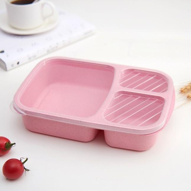 1 Pcs Portable Lunch Box Single Layer 3 Grid With Lid Microwave Food Box Biodegradable Lunch Storage Container