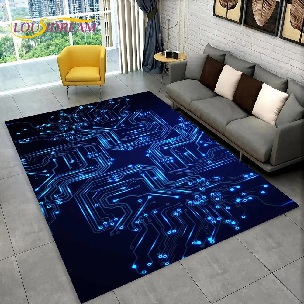 Chip Circuit Board 3D Area Rug,Carpet Rug for Home Living Room Bedroom Sofa Play Room Doormat Decor,Kid Game Non-slip Floor Mat