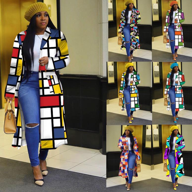 Nadměrná velikost Evropský a americký nepravidelný patchworkový kardigan s dlouhým rukávem na knoflíky pro podzim/zimu