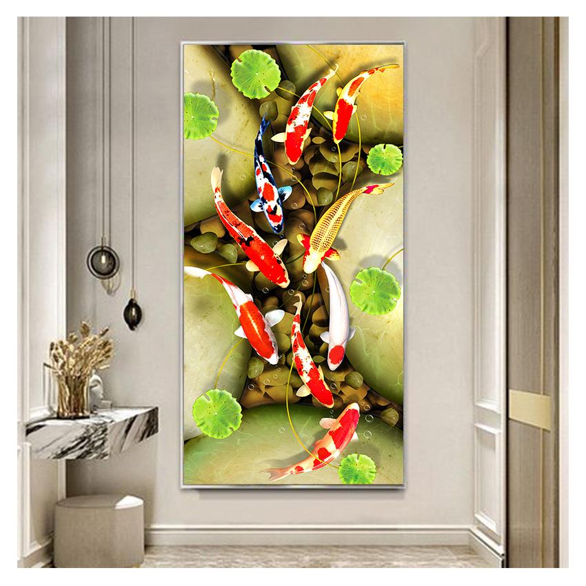 Pond Canvas Painting Modern Posters and Prints Wall Art Picture for Living Room Home Decor Cuadros Koi Fish Feng Shui Carp Lotus