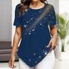 Women Plus Size Short Sleeve Asymmetric Hem Top Multi Point Star Sparkle Patriotic Print Blouse