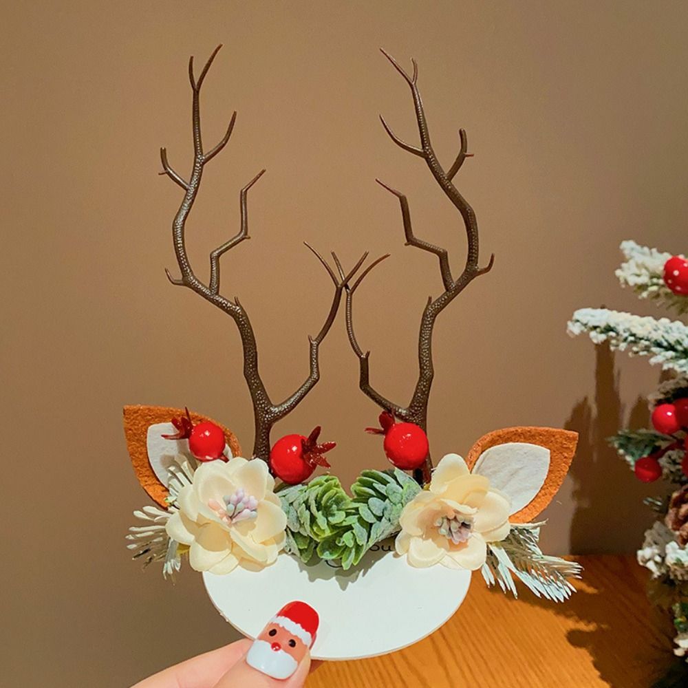 Plush Children Deer Antler Hair Clip Bowknot Christmas Hat Headabnd Lovely Elk Hair Clip  Girls