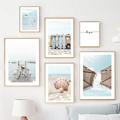 Sea Beach Conch Bird Surfboard Reef Landscape Posters Prints Canvas Painting Nordic Wall Art Pictures Living Room Home Decor